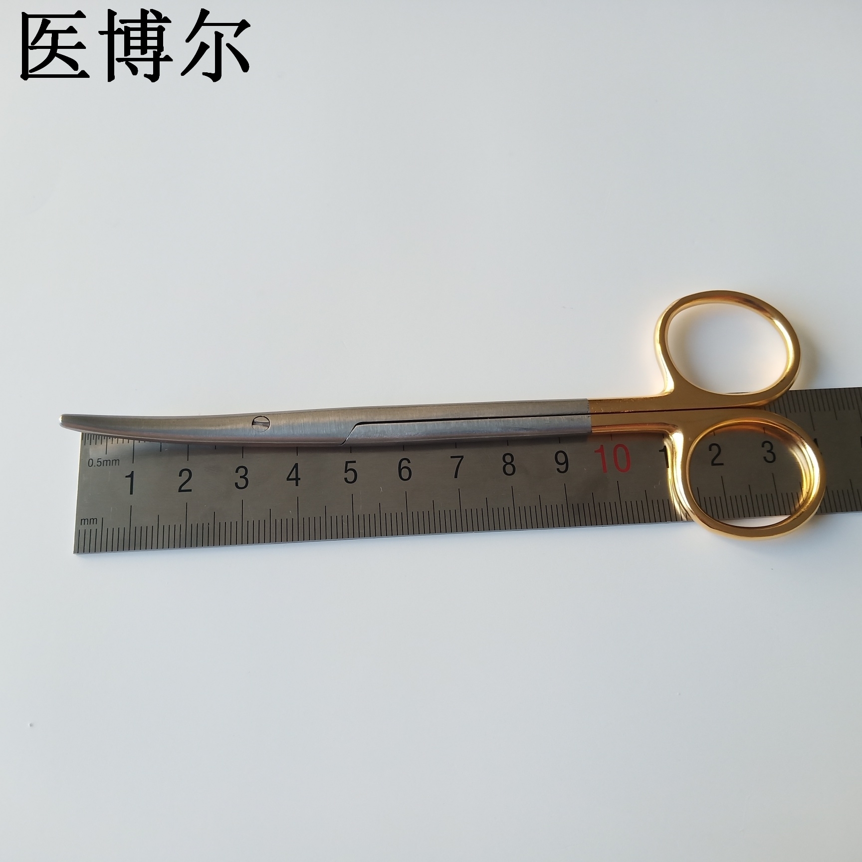 医用组织剪刀金柄精细弯圆14cm